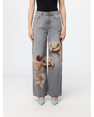 Fiorucci Vaqueros Anchos De Talle Alto En Denim De Algodón Con Estampado Gráfico - Azul