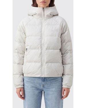 The North Face Short Quilted Nylon Hooded Down Jacket With Contrast Logo - Gray