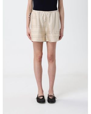 TOTEME Silk Shorts With Logo Print - Natural