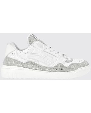 Philipp Plein Leather And Rubber Rhinestone Trainers - White