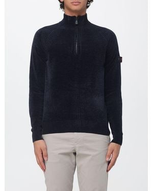 Peuterey Chenille Velvet Turtleneck Jumper With Half-Zip And Dropped Shoulders - Blue
