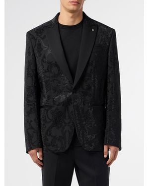 Billionaire Single-Breasted Blazer With All-Over Rhinestones - Black