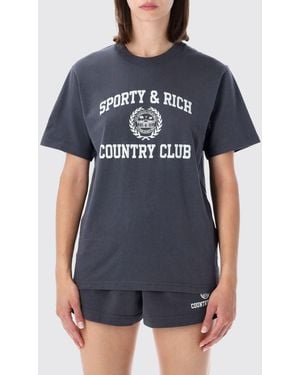 Sporty & Rich Sporty &Amp Rich Slim Fit Cotton T-Shirt With University Slogan Print - Blue