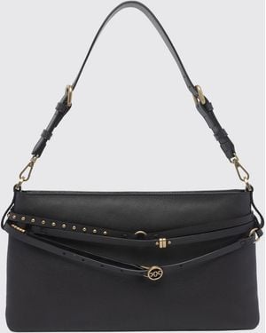 Pinko Belt Bag Embroidered Leather Shoulder Bag With Studs And Love Birds Logo - Black