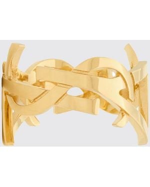 Saint Laurent Cassandre Brass Band Ring With Ysl Monogram - Metallic