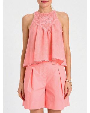 Twinset Embroidered Linen Top - Pink