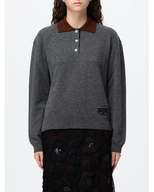 Marni Langärmeliges Strickpolohemd Aus Reinem Kaschmir Mit Appliziertem Logo - Grau