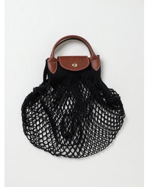 Longchamp Le Pliage Filet L Tasche Aus Netz Und Genarbtem Leder - Schwarz