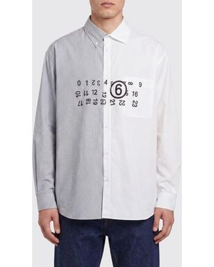 MM6 by Maison Margiela Cotton Shirt With A Patchwork Design And Hybrid Collar - Grey