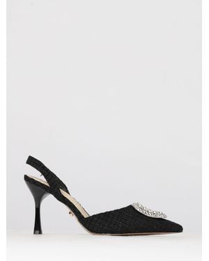 Twentyfourhaitch Tortuga Tweed Slingbacks With Jewel Buckle - Black