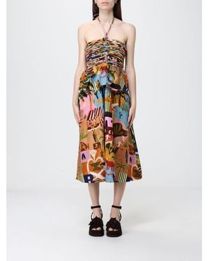 FARM Rio Banana Aquarela Pleated Printed Swiss-Dot Linen Midi Dress in Green  | Lyst