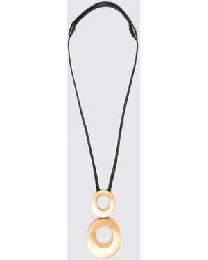 Monies Collar Eska De Madera Cromada En Oro Y Piel - Blanco