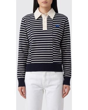 Wales Bonner Striped Long-Sleeved Cotton Polo Shirt With Classic Collar - Blue