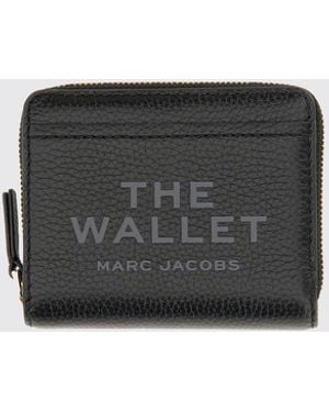 Marc Jacobs Small Leather Wallet With Slogan Print And Logo - Gray