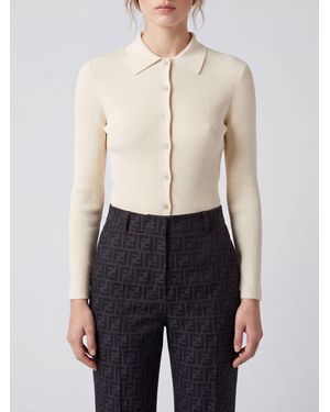 Fendi Slim Fit Ribbed Wool And Silk-Blend Cardigan - Blue