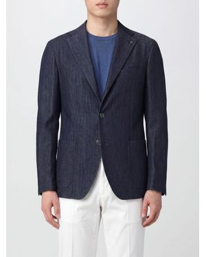 Tagliatore Single-Breasted Cotton Blazer With Notch Lapels And Patch Pockets - Blue