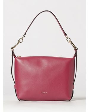 Furla Tonie Grained Leather Shoulder Bag By With Removable Strap - Pink