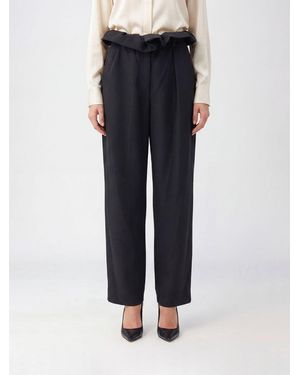 KHAITE Straight Merino Wool Pants With Ruched Waist And Back Closure - Blue
