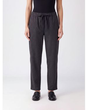 Semicouture Pinstriped Straight-Leg Wool-Blend Trousers With Drawstring - Blue