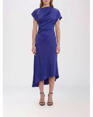 Victoria Beckham Asymmetric Slim Fit Midi Dress With Short Sleeves - Blue