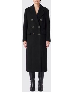 Pinko Long Manteau Croisé En Mélange De Laine Avec Revers Classiques - Noir