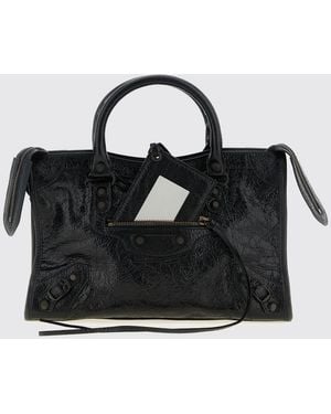 Balenciaga Le City Kleine Handtasche Aus Arena-Leder Mit Nieten Und Schultergurt - Schwarz