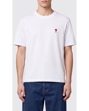 Ami Paris Organic Cotton Crewneck T-Shirt With Ami De Coeur Embroidery - White