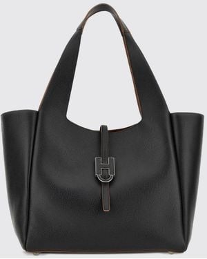 Hogan Calfskin Shoulder Bag With Double Handle And Inner Pouch - Black