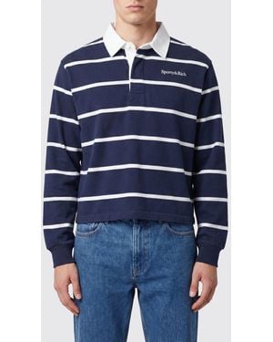Sporty & Rich Sporty &Amp Rich Striped Long-Sleeve Cotton Polo With Logo - Blue