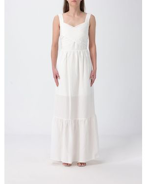 Liu Jo Long Cotton Off-The-Shoulder Dress With Tie-Waist Belt - White