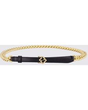 Fendi Cinturón Ff Diamonds De Latón Y Piel - Blanco