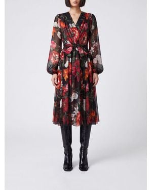 Dolce & Gabbana Dolce &Amp Gabbana Vestido Midi Floral De Seda Con Mangas Abullonadas - Rojo