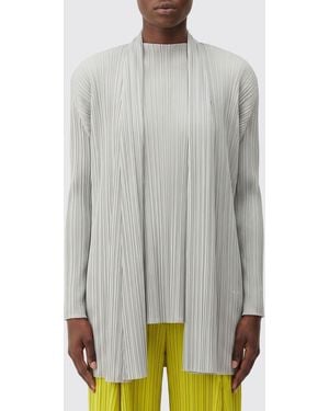 Pleats Please Issey Miyake Pleated Crêpe V-Neck Long-Sleeved Cardigan - Grey