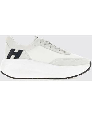 Hogan Baskets H696 En Cuir De Veau Lisse Et Suède Avec Semelle Chunky - Blanc