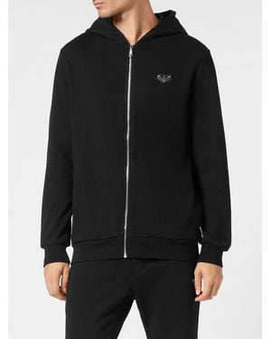 Philipp Plein Cotton Zip-Up Hoodie With Slit Pockets - Black