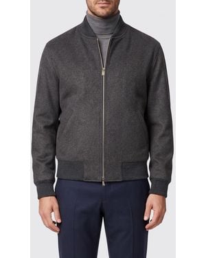 Lardini Pure Virgin Wool Bomber Jacket With Ribbed Collar And Trims - Grey