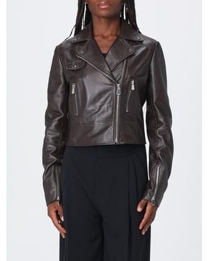 Pinko New Sensibile Cropped Lamb Nappa Biker Jacket With Asymmetric Zip - Black