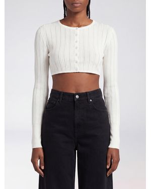 Alaïa Cárdigan Cropped De Mezcla De Viscosa Con Cuello Redondo Y Botones - Blanco