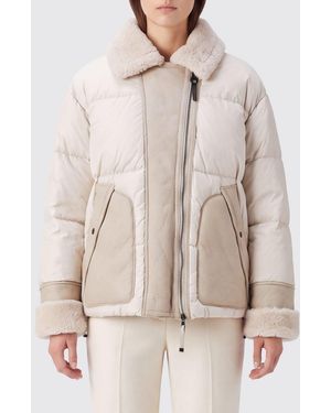 Parajumpers Short Quilted Down Jacket With Classic Shearling Collar - Natural