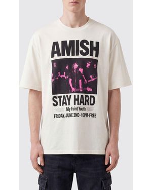 AMISH Graphic Logo Print Cotton T-Shirt With Dropped Shoulders - White