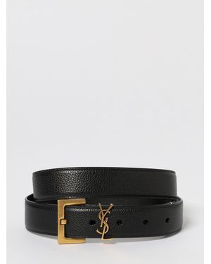 Saint Laurent Cassandre Grained Leather Belt - Grey