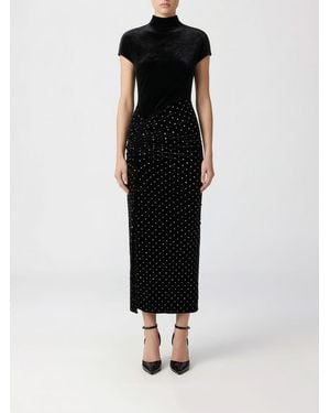 Alaïa Velvet Midi Dress With Rhinestones - Black