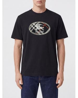 Burberry Cotton Crewneck T-Shirt With Contrast Equestrian Knight Logo - Black
