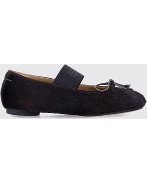 MM6 by Maison Margiela Pony-Hair Leather Mary Janes With Bow And Round Toe - White