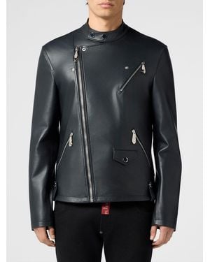 Philipp Plein Nappa Biker Jacket - Black