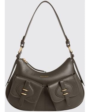 Coccinelle Mavery Schultertasche Aus Genarbtem Leder Mit Reißverschluss - Grau