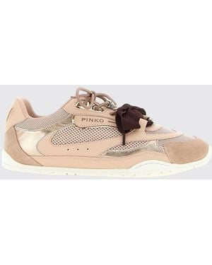 Pinko Yulia Leather And Mesh Sneakers - Natural