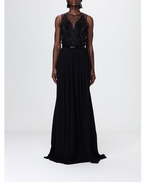 Elisabetta Franchi Long Viscose Dress With Embroidered Beads - Black