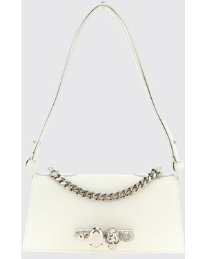 McQueen Jewelled Croc Print Leather Bag - White