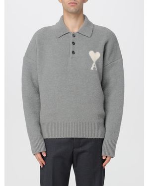 Ami Paris Logo Intarsia Polo Neck Knitted Jumper - Grey